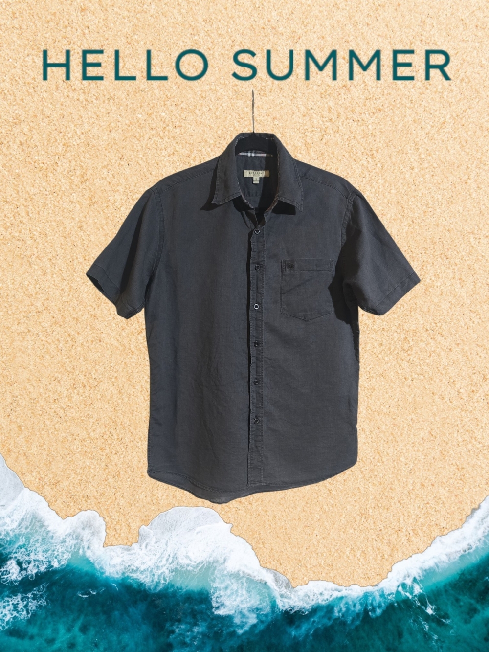 #322.Burberry Men's Short-Sleeve Button-Down Shirt in Charcoal